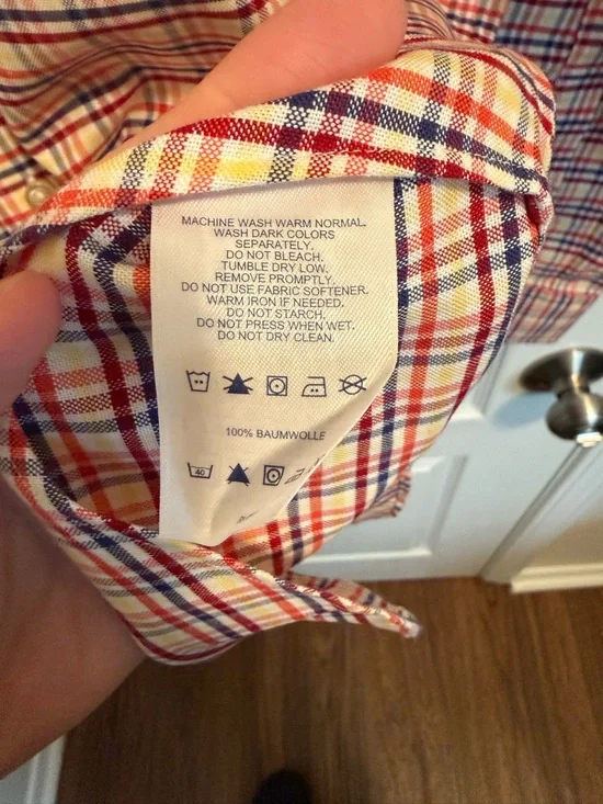 Lands' End Men’s Red and Blue Plaid Button-Down Oxford Shirt - 100% Cotton - Picture 4 of 8